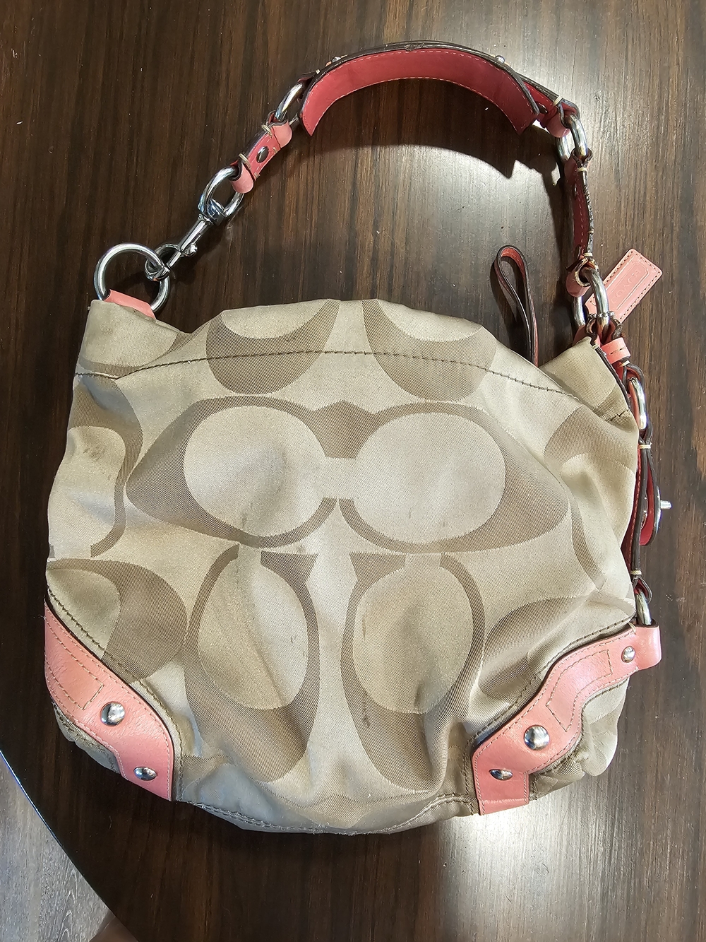 Vintage Y2K Coach Carly Signature Canvas Hobo Shoulder Bag 13305 Khaki AND Coral